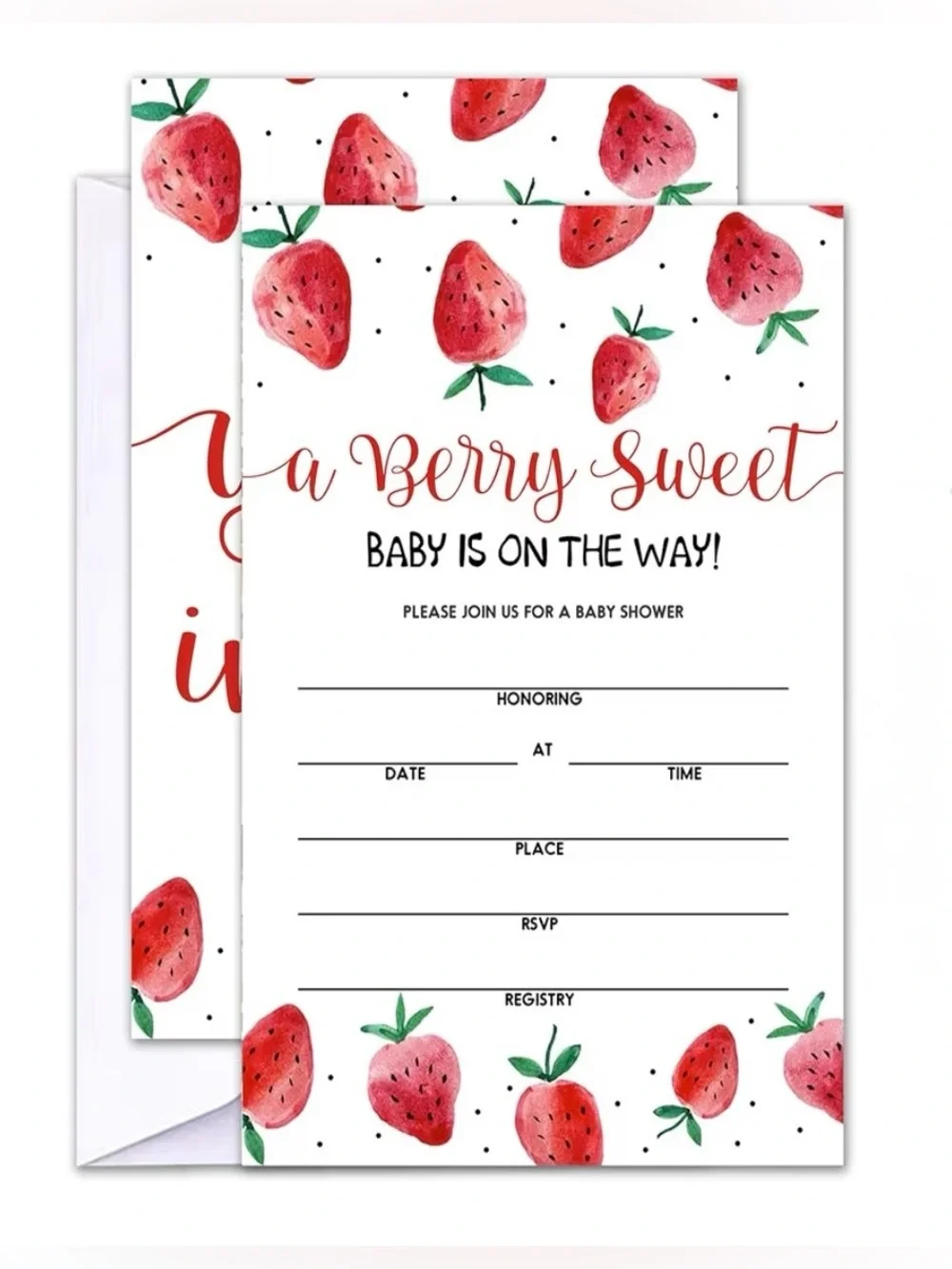 Strawberry Baby Shower Invitation Cards with Envelopes